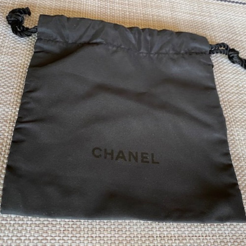 Chanel Black Drawstring Nylon Pouch w/Black Chanel Logo